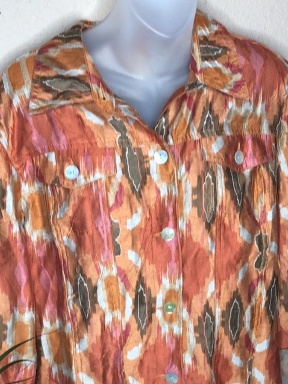 Ruby Rd. Silky  Tribal Print Button Up Jacket  Size 14 blazer